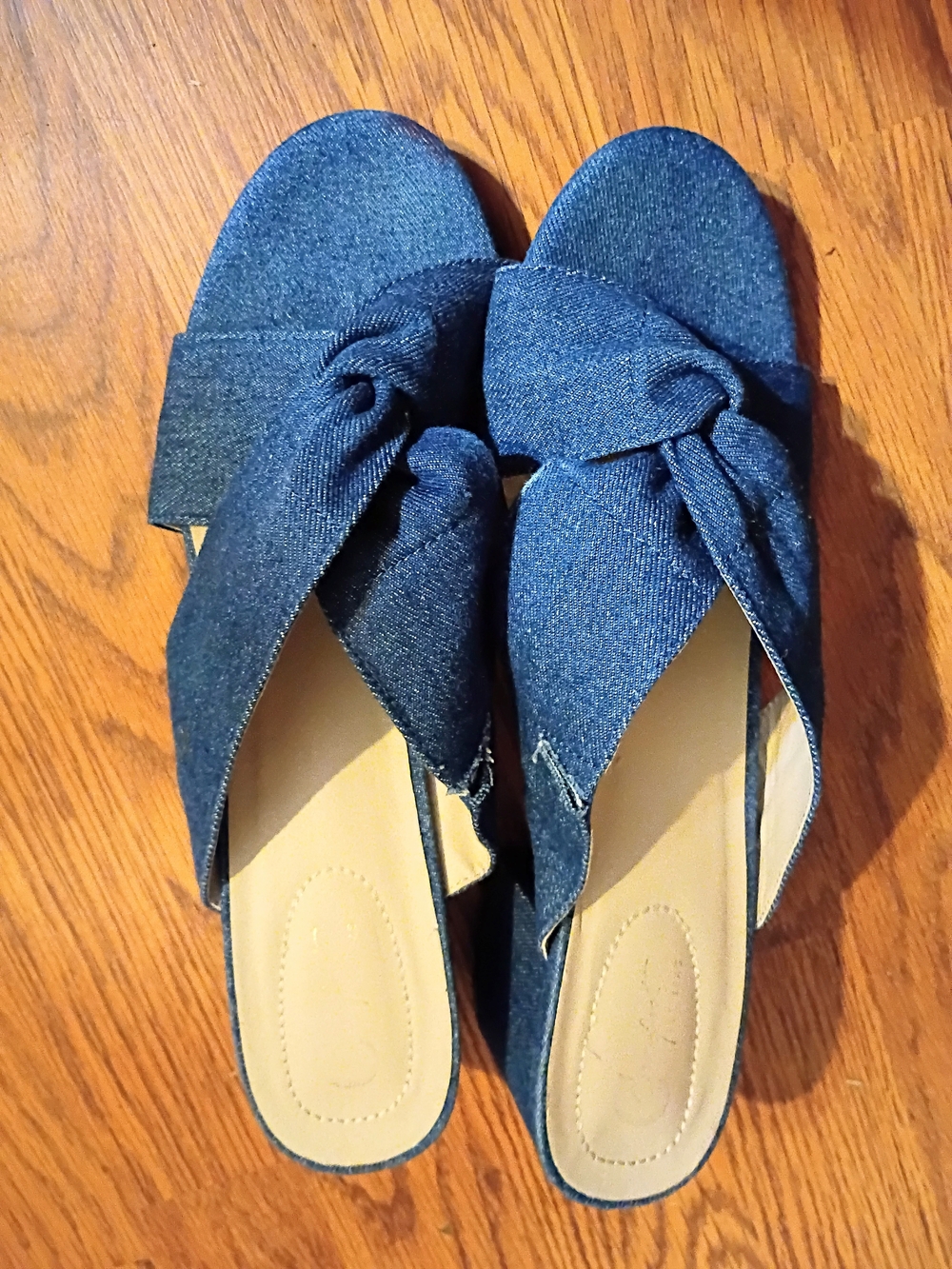 Comfort Denim Knot Slide Mules - Blue